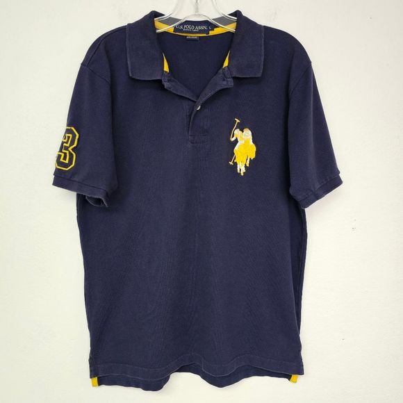 US Polo Assn Polo Blue Knit Collared Short Sleeve Large Logo Sz L Activewear - Picture 1 of 12